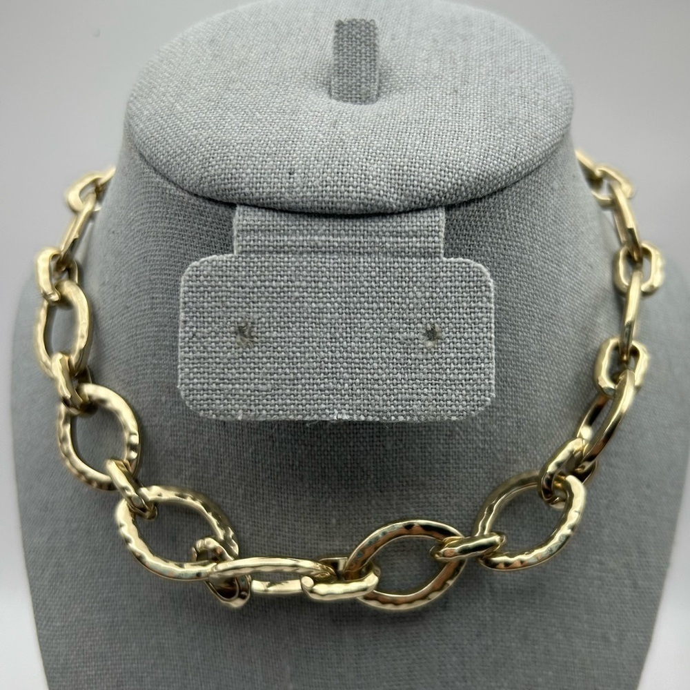 Premier Designs "Golden Rules" Gold Tone Chain Choker Collar Necklace 15"